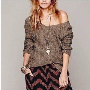 Free People Songbird Open Knit V-Neck Pullover